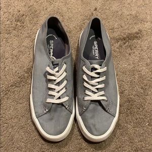 Light gray/blue sperry boat shoes